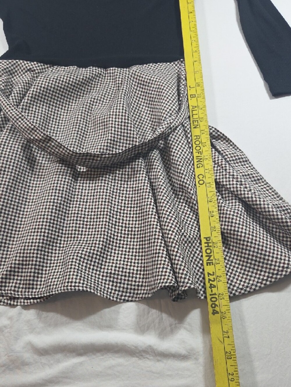 Black & White Gingham Circle Skirt Skater Dress Mini Jersey Bodice Long Sleeve - Picture 11 of 13